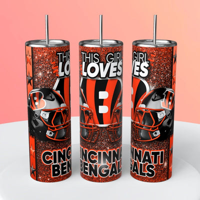 “This Girl Loves" NFL Skinny Steel Tumbler with Straw, 20oz - Creative Works Crafts