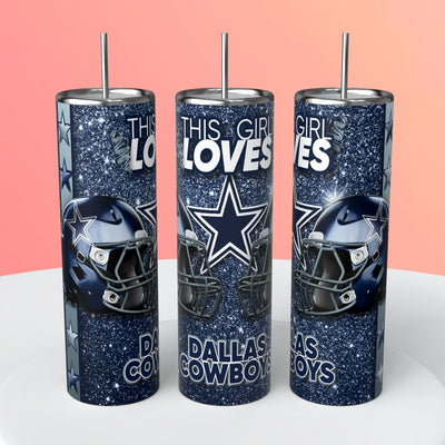 “This Girl Loves" NFL Skinny Steel Tumbler with Straw, 20oz - Creative Works Crafts