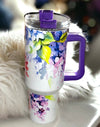 “Watercolor Flower Art" 40oz Skinny Steel Tumbler with Straw - Creative Works Crafts